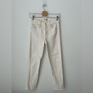 Mother Rascal Ankle Jeans Cream Off White Raw Hem Straight High Rise Minimal